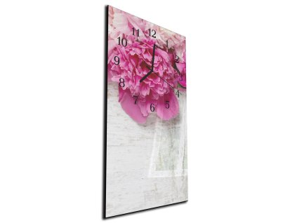 Nástěnné hodiny květ pivoňky 30x60cm (Materiál kalené sklo)