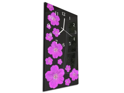 Nástěnné hodiny malovaný květ ibišku 30x60cm (Materiál kalené sklo)
