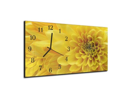 Nástěnné hodiny detail žlutý květ 30x60cm (Materiál kalené sklo)