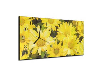 Nástěnné hodiny květy žluté kopretiny 30x60cm (Materiál kalené sklo)