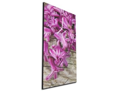 Nástěnné hodiny fialové květy hyacint 30x60cm (Materiál kalené sklo)