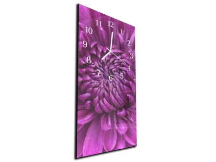 Nástěnné hodiny detail fialová chryzantéma 30x60cm (Materiál kalené sklo)