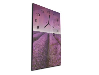 Nástěnné hodiny 30x60cm levandulové pole (Materiál kalené sklo)