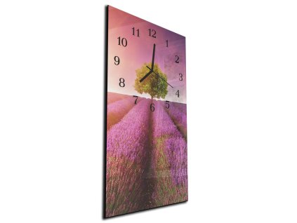 Nástěnné hodiny levandule v západu slunce 30x60cm (Materiál kalené sklo)