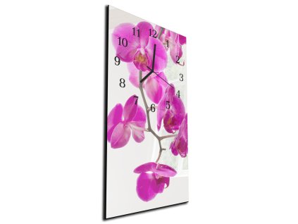 Nástěnné hodiny větev fialová orchidej  30x60cm (Materiál kalené sklo)