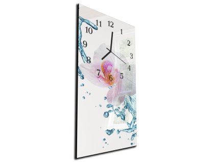 Nástěnné hodiny květ orchideje ve vodě 30x60cm (Materiál kalené sklo)