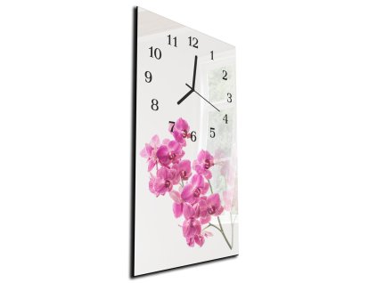 Nástěnné hodiny drobné květy růžové orchidej 30x60cm (Materiál plexi)