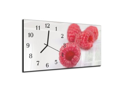 Nástěnné hodiny maliny bílé pozadí 30x60cm (Materiál kalené sklo)