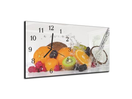Nástěnné hodiny čerstvé ovoce ve vodě 30x60cm (Materiál kalené sklo)
