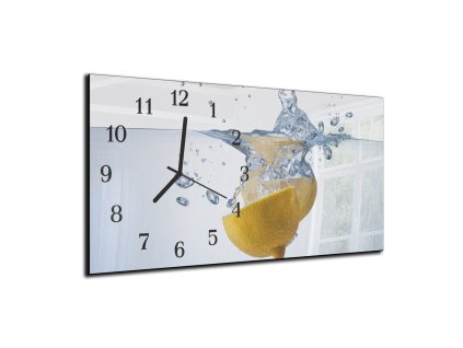 Nástěnné hodiny ovoce citron ve vodě 30x60cm (Materiál kalené sklo)