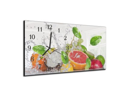 Nástěnné hodiny fruit, kokos, voda, listí  30x60cm (Materiál kalené sklo)