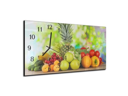 Nástěnné hodiny barevné čerstvé ovoce 30x60cm (Materiál kalené sklo)