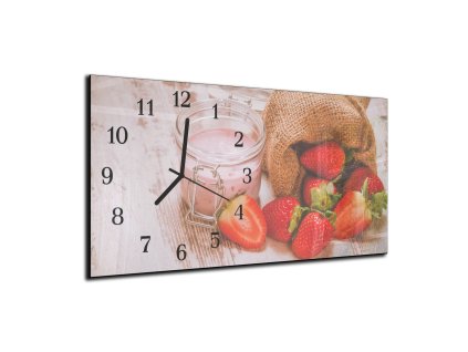 Nástěnné hodiny jahodový koktej ve sklenici 30x60cm (Materiál kalené sklo)