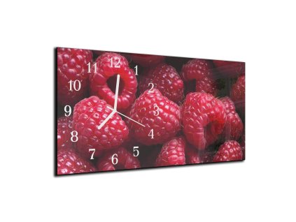 Nástěnné hodiny ovoce čerstvá malina 30x60cm (Materiál kalené sklo)