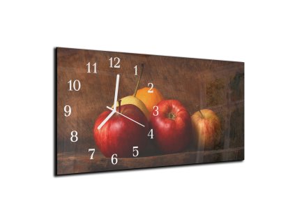 Nástěnné hodiny ovoce čerstvé jablka 30x60cm (Materiál kalené sklo)