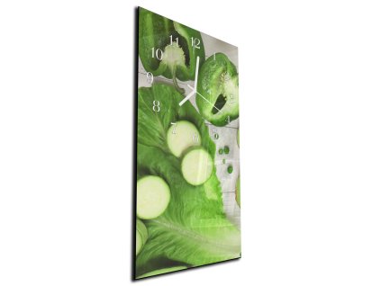 Nástěnné hodiny zelenina salát 30x60cm (Materiál kalené sklo)