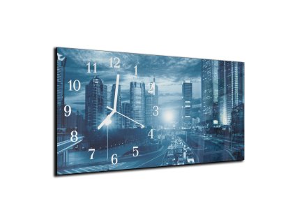 Nástěnné hodiny 30x60cm noční město (Materiál kalené sklo)
