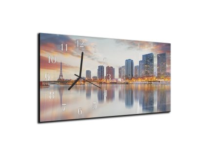 Nástěnné hodiny 30x60cm panorama Paříž (Materiál kalené sklo)