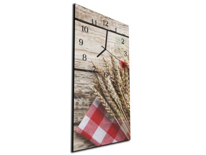 Nástěnné hodiny 30x60cm utěrka, klasy, dřevo (Materiál kalené sklo)
