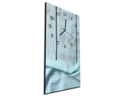 Nástěnné hodiny 30x60cm tyrkysové dřevo, utěrka (Materiál kalené sklo)