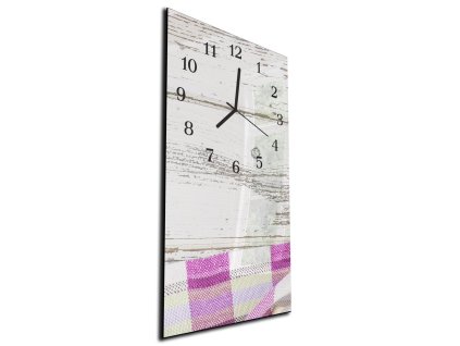 Nástěnné hodiny 30x60cm ubrus na bílém dřevě (Materiál kalené sklo)
