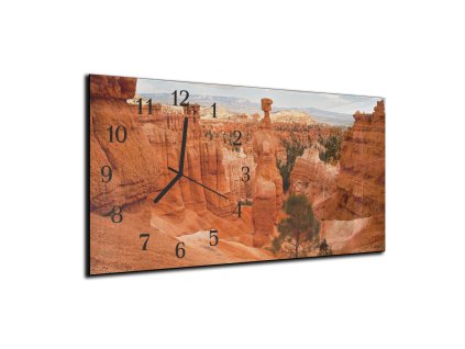 Nástěnné hodiny 30x60cm panorama skály (Materiál kalené sklo)