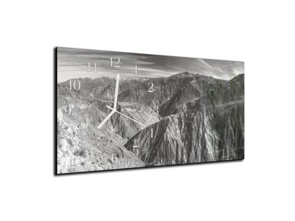 Nástěnné hodiny 30x60cm panorama hory (Materiál kalené sklo)