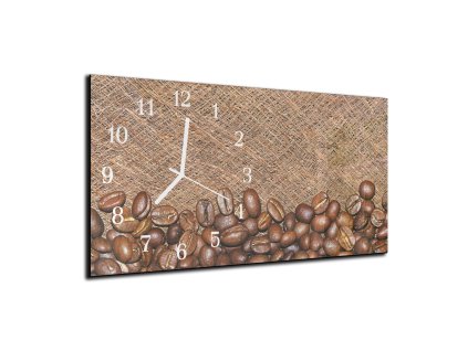Nástěnné hodiny 30x60cm kávové zrna, kokosové vlákno (Materiál kalené sklo)