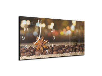 Nástěnné hodiny 30x60cm zrna kávy a badyán (Materiál kalené sklo)