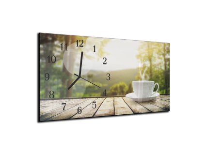 Nástěnné hodiny 30x60cm ranní káva (Materiál kalené sklo)