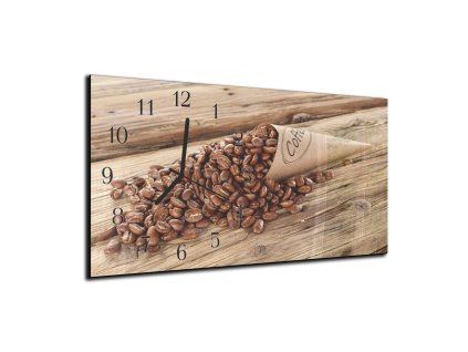 Nástěnné hodiny 30x60cm zrna kávy v kornoutu (Materiál kalené sklo)