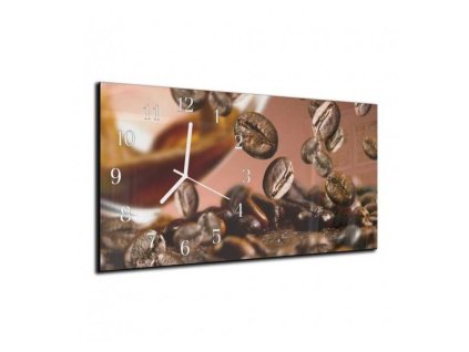 Nástěnné hodiny 30x60cm padající zrna kávy (Materiál kalené sklo)