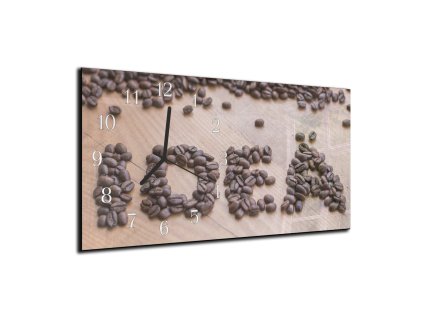 Nástěnné hodiny 30x60cm nápis zrna kávy Idea (Materiál kalené sklo)