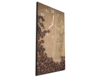 Nástěnné hodiny 30x60cm zrna káva na jutě (Materiál kalené sklo)