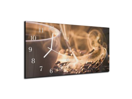 Nástěnné hodiny 30x60cm vůně zrna kávy (Materiál kalené sklo)
