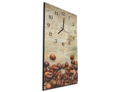Nástěnné hodiny 30x60cm zrna kávy na dřevě (Materiál kalené sklo)