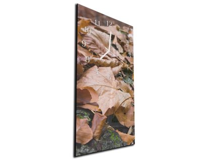 Nástěnné hodiny 30x60cm podzimní listí (Materiál kalené sklo)
