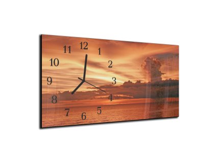 Nástěnné hodiny  30x60cm ohnivý západ slunce moře (Materiál kalené sklo)