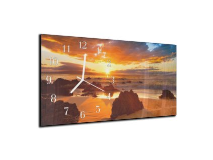Nástěnné hodiny 30x60cm západ slunce na pláži (Materiál kalené sklo)
