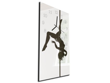 Nástěnné hodiny 30x60cm silueta ženy na tyči (Materiál kalené sklo)