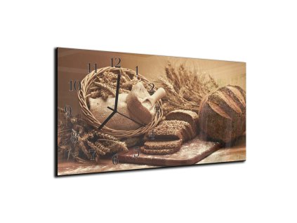 Nástěnné hodiny 30x60cm čerstvé pečivo (Materiál kalené sklo)