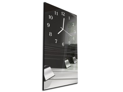 Nástěnné hodiny 30x60cm detail piano (Materiál kalené sklo)