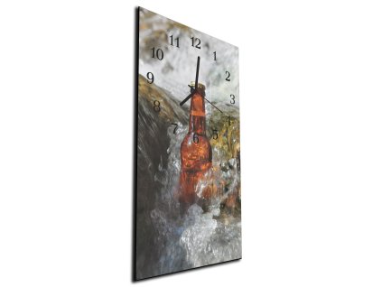 Nástěnné hodiny 30x60cm láhev piva v řece (Materiál kalené sklo)