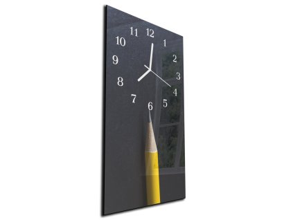 Nástěnné hodiny 30x60cm tužka černé pozadí (Materiál kalené sklo)