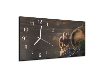 Nástěnné hodiny 30x60cm sudy červeného vína (Materiál kalené sklo)