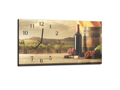 Nástěnné hodiny víno a pohled do vinic (Materiál kalené sklo)
