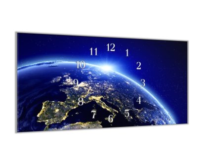 Nástěnné hodiny 30x60cm zeměkoule Evropa (Materiál kalené sklo)