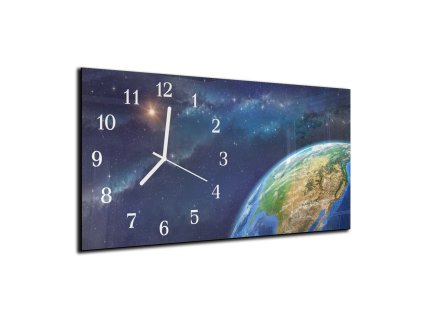 Nástěnné hodiny 30x60cm vesmír Země (Materiál kalené sklo)
