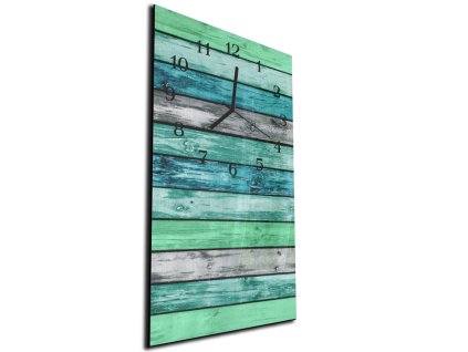Nástěnné hodiny 30x60cm dřevěné lišty tyrkys (Materiál kalené sklo)