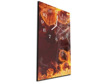 Nástěnné hodiny 30x60cm hořící abstraktní květ (Materiál kalené sklo)